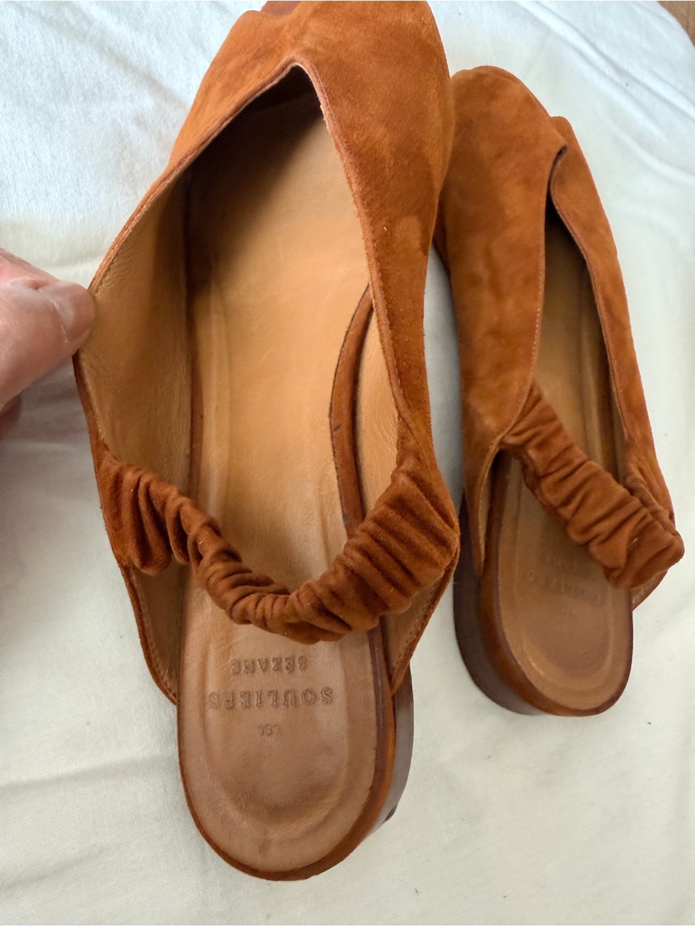 Sezane Brown Suede Peep-Toe Slingback Flat Mules Size 41 (US 10) Deep V Vamp - Picture 12 of 15
